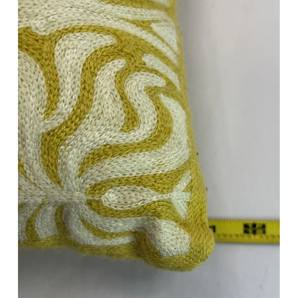 PIER 1 Pillow Gold Malaysian Palma Pattern Embroidered Lumbar Throw Accent 19x12
